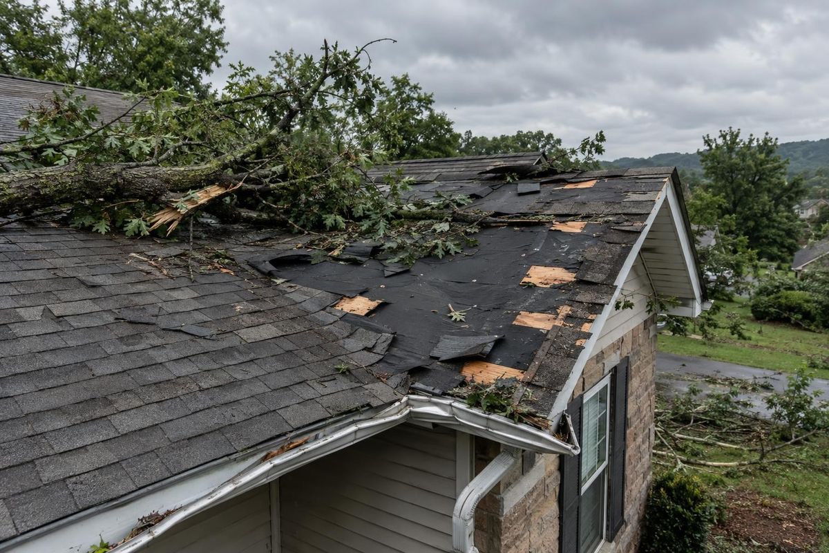Storm-damaged roof, before